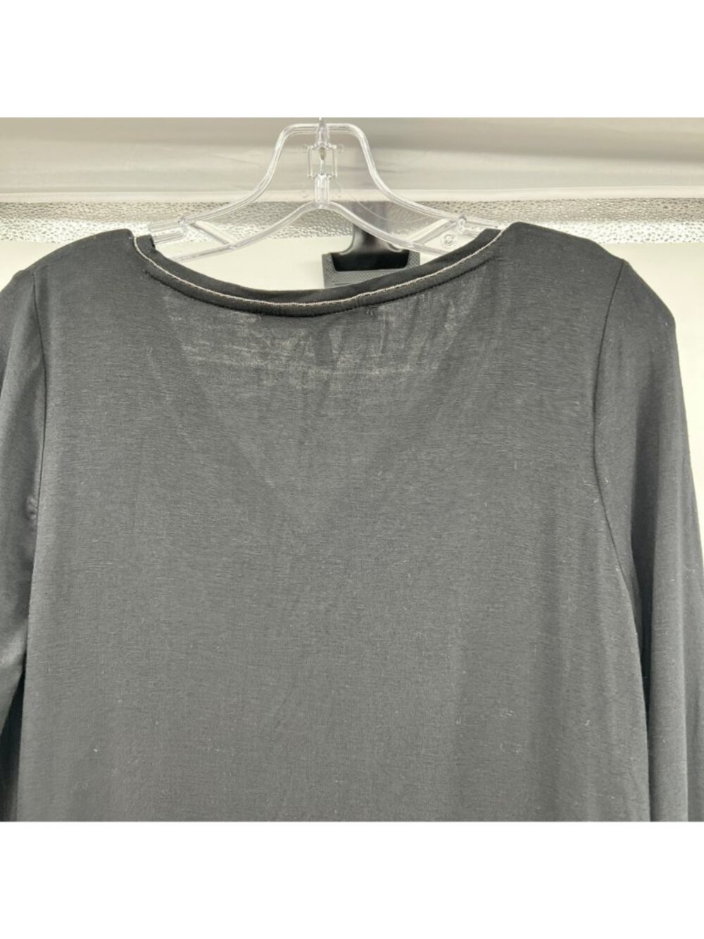 WHBM Womens Long Sleeve Top Black/Silver V-Neck Mixed Media Size XS - Picture 6 of 9
